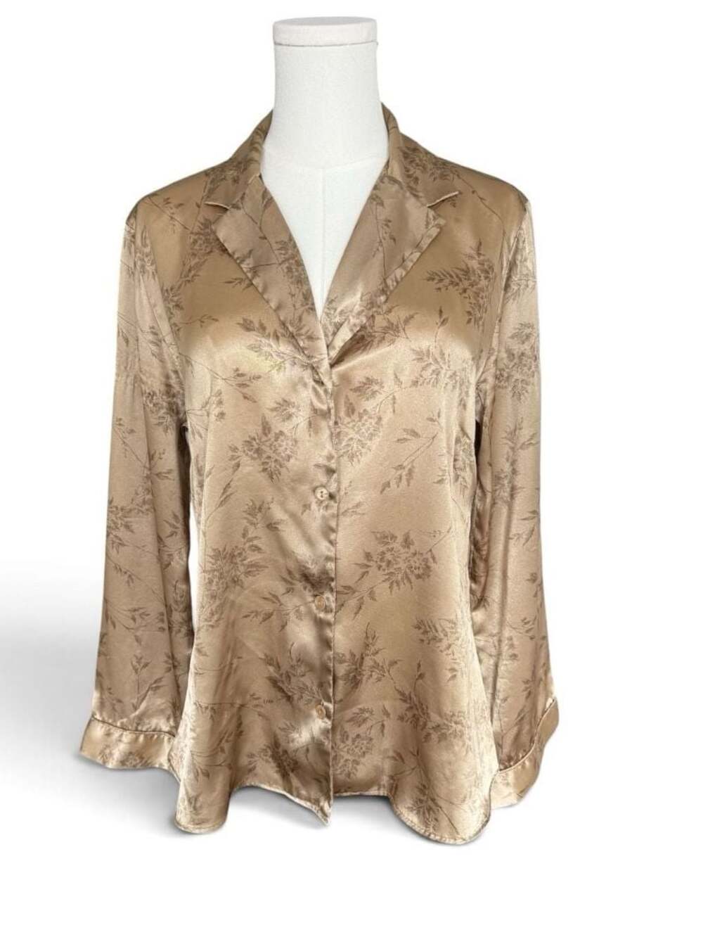 Vintage Victoria's Secret Gold Floral Satin Pajama Shirt - Sz S